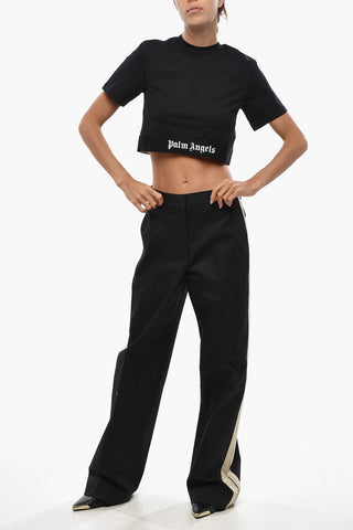 Cropped Cotton Crew Neck T-Shirt With Elasticated Band