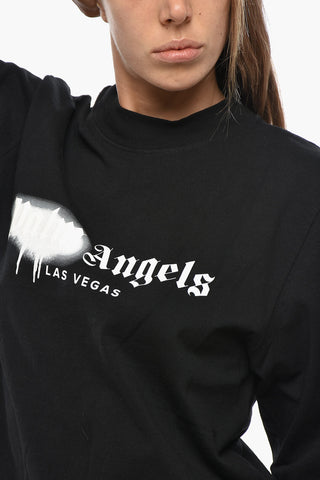 면 라운드넥 티셔츠 LAS VEGAS 스프레이 효과 로고