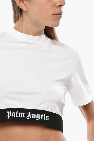Kurz Geschnittenes Baumwoll-T-Shirt Mit Rundhalsausschnitt Und Elastischem Bund