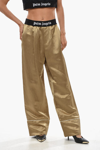 Pantaloni Pajama in Raso con Banda Elastica Logata