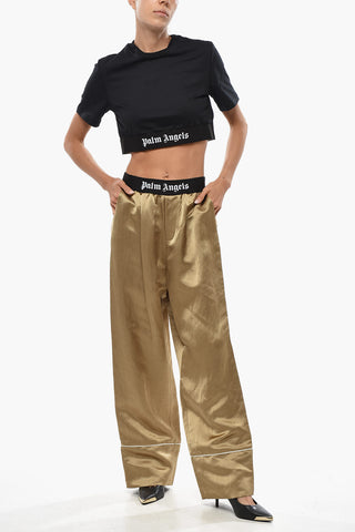 Pantaloni Pajama in Raso con Banda Elastica Logata