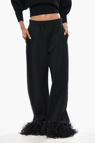 Brushed Cotton Joggers With Feather Hem
