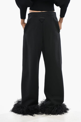Brushed Cotton Joggers With Feather Hem