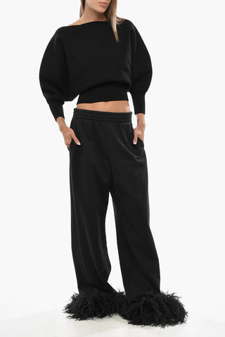 Brushed Cotton Joggers With Feather Hem