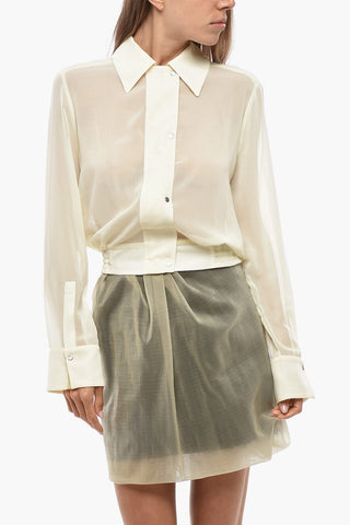 Bomber-Fit Chiffon Blouse With Snap Buttons