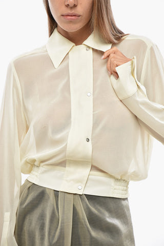 Bomber-Fit Chiffon Blouse With Snap Buttons