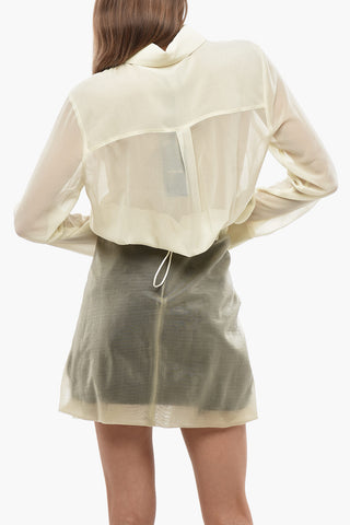 Bomber-Fit Chiffon Blouse With Snap Buttons