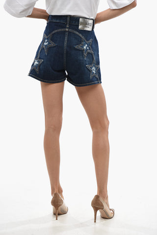 Stonewashed Denim Shorts With Branded Buttons