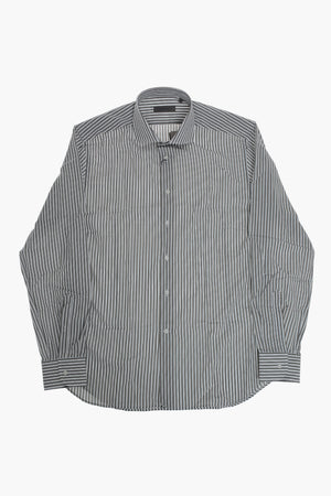 Camicia in Popeline di Cotone a Righe con Collo Francese