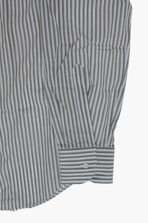 Camicia in Popeline di Cotone a Righe con Collo Francese