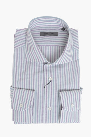 Striped Cotton-Linen Shirt With French Collar