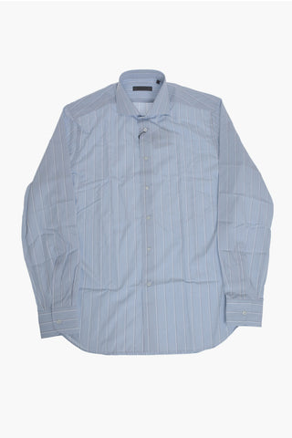 Camicia in Cotone a Righe con Collo Francese