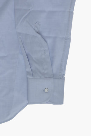 Camicia in Tinta Unita Motivo Herringbone con Collo Francese