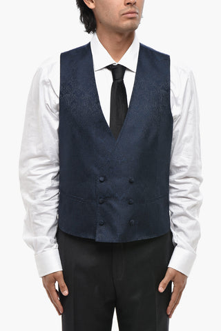 CODE Double-Breasted Waistcoat with Damask Pattern