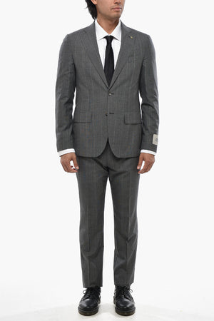 CC COLLECTION Two-Button Virgin Wool Suit in Plain Check with Flap Pockets