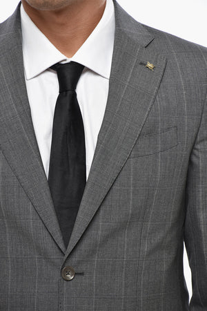 CC COLLECTION Two-Button Virgin Wool Suit in Plain Check with Flap Pockets