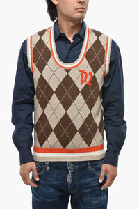 Maglia in Misto Lana e Seta a Motivo Argyle con Scollo a U