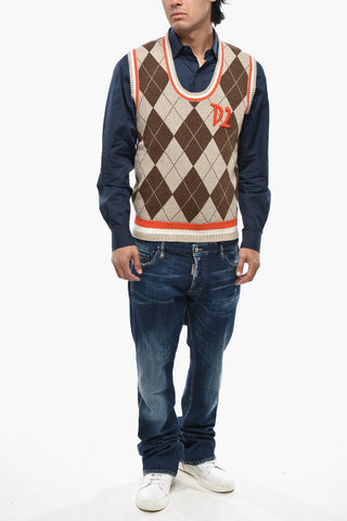 Wool-and-Silk-Blend Argyle Sweater with U-Neck