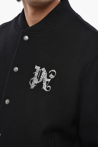 Giubbotto Varsity in Nylon e Lana Vergine con Bottoni Logati