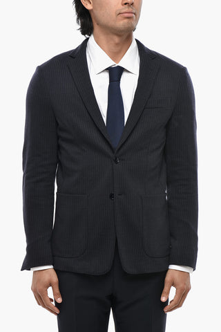 Unlined Virgin Wool Jersey Blazer with Pinstripe Pattern
