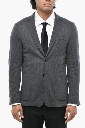 Unlined Virgin Wool Jersey Blazer with Pinstripe Pattern