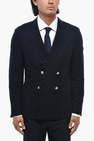 Textured Cotton Unlined Double-Breasted Blazer