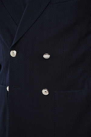 Textured Cotton Unlined Double-Breasted Blazer