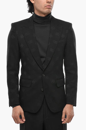 Wool-Blend Two-Button Jacket SICILIA with Logo Pattern and Peak Lapel
