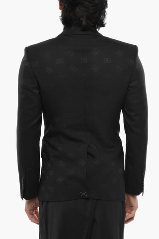 Wool-Blend Two-Button Jacket SICILIA with Logo Pattern and Peak Lapel