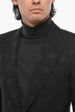 Wool-Blend Two-Button Jacket SICILIA with Logo Pattern and Peak Lapel