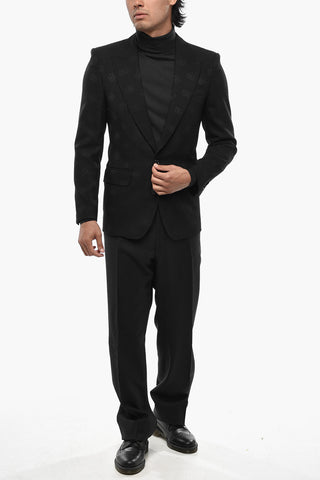 Wool-Blend Two-Button Jacket SICILIA with Logo Pattern and Peak Lapel
