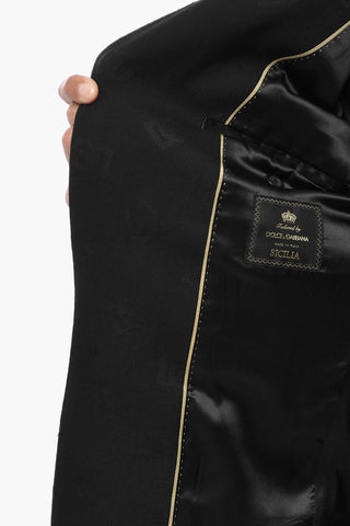 Wool-Blend Two-Button Jacket SICILIA with Logo Pattern and Peak Lapel