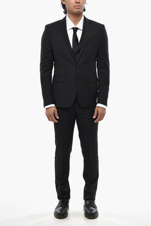 CC COLLECTION 3-Piece Virgin Wool Suit with Peak Lapel