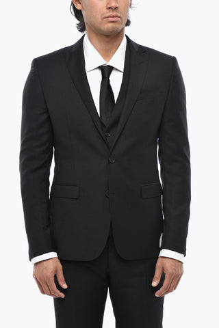 CC COLLECTION 3-Piece Virgin Wool Suit with Peak Lapel