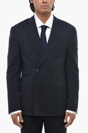 Textured Wool-Blend Double-Breasted Blazer With Peak Lapel