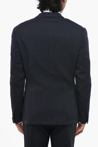 Textured Wool-Blend Double-Breasted Blazer With Peak Lapel