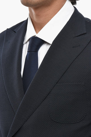 Textured Wool-Blend Double-Breasted Blazer With Peak Lapel
