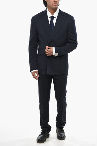 Textured Wool-Blend Double-Breasted Blazer With Peak Lapel