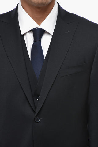 CC COLLECTION Three-Piece Virgin Wool Suit with Waistcoat, Two Vents and Peak Lapel