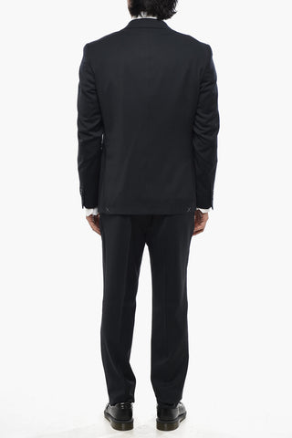 CC COLLECTION Three-Piece Virgin Wool Suit with Waistcoat, Two Vents and Peak Lapel