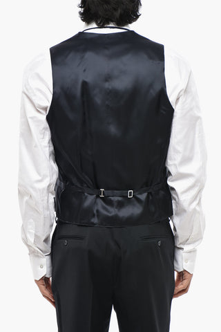 CC COLLECTION Three-Piece Virgin Wool Suit with Waistcoat, Two Vents and Peak Lapel