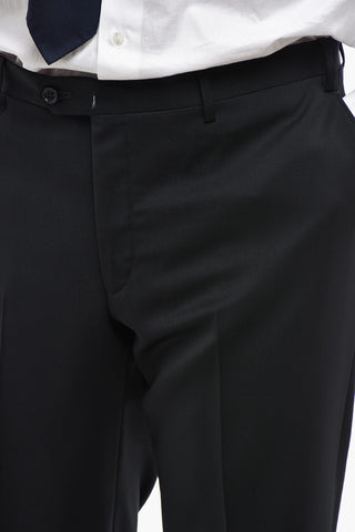 CC COLLECTION Three-Piece Virgin Wool Suit with Waistcoat, Two Vents and Peak Lapel