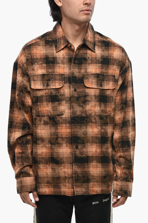Camicia Camouflage a Quadri con Bottoni a Contrasto