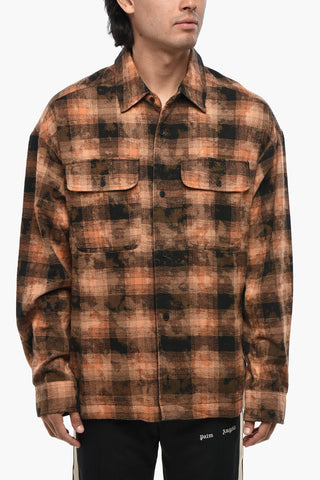 Camicia Camouflage a Quadri con Bottoni a Contrasto