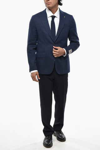 CC COLLECTION Virgin Wool and Linen Blazer with Flap Pockets