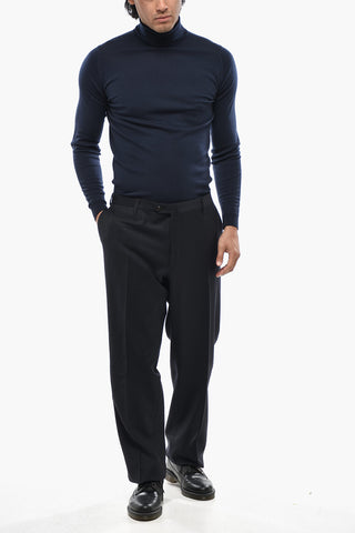 Virgin Wool Trousers with Tone-on-Tone Geometric Pattern