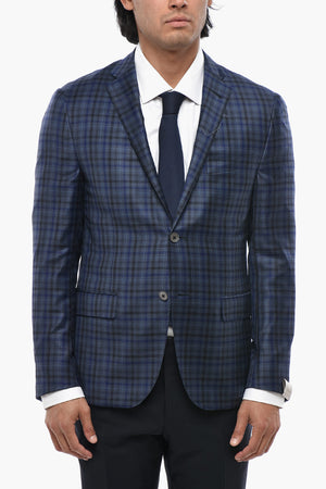 Virgin Wool Blazer GATE with Gingham Pattern