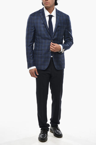 Virgin Wool Blazer GATE with Gingham Pattern