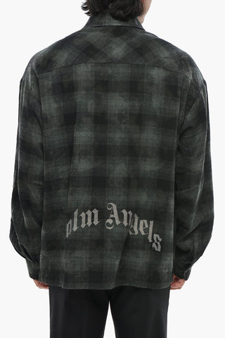 Overshirt a Quadri Plaid con Logo sul Retro Curved 