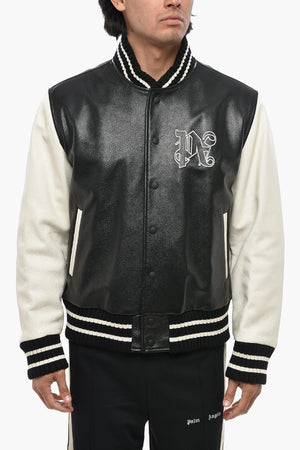 Hammered Leather Two-Tone Varsity Bomber
